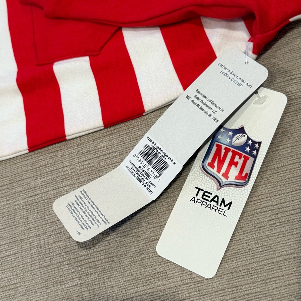 NWT NFL Team Gerber Baby Footless Onesie, Red and White KC CHIEFS, size 6-9 mos - Picture 6 of 12